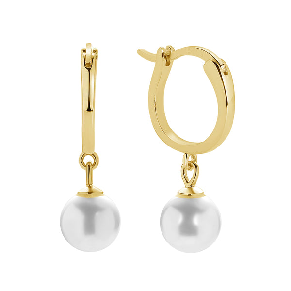 FE1121 925 Sterling Silver Pearl Drop Hoop Earrings