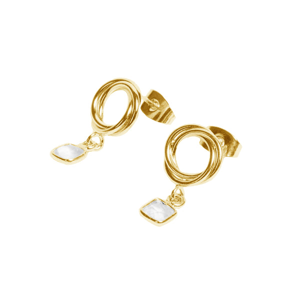 FE1607 925 Sterling Silver Square Stone Dangle Stud Earrings