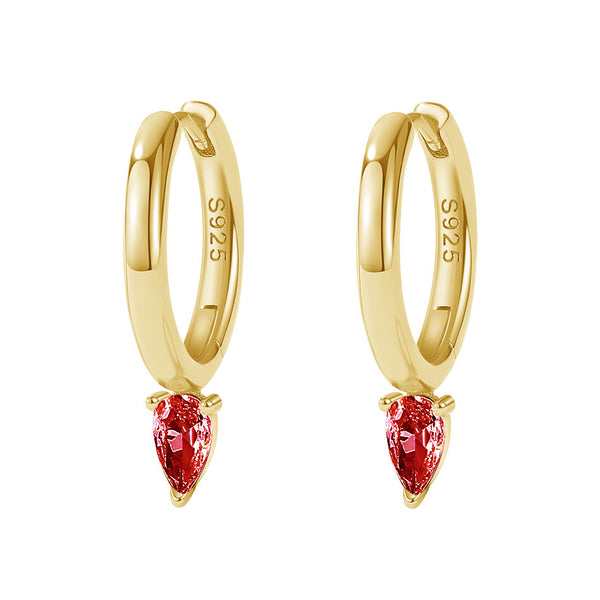 FE2038 925 Sterling Silver Birthstone Zirconia Marquise Hoop Earrings