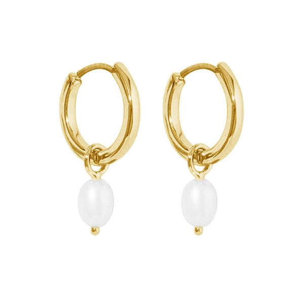 FE0891 925 Sterling Silver Pearl Huggie Hoop Earrings