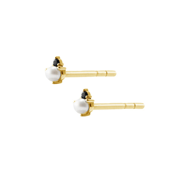 PE0031 925 Sterling Silver Black CZ & Pearl Mini Stud Earrings