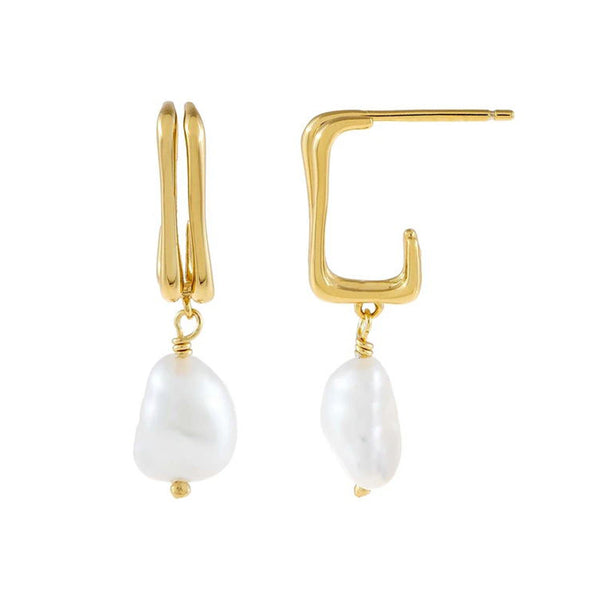 FE0840 925 Sterling Silver Pearl Double Hoop Earrings