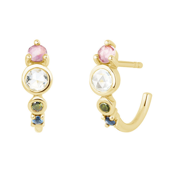 FE0301 925 Sterling Silver Small Stones Hoop Earrings