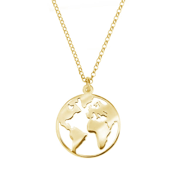 FX0260 925 Sterling Silver World Map Necklace