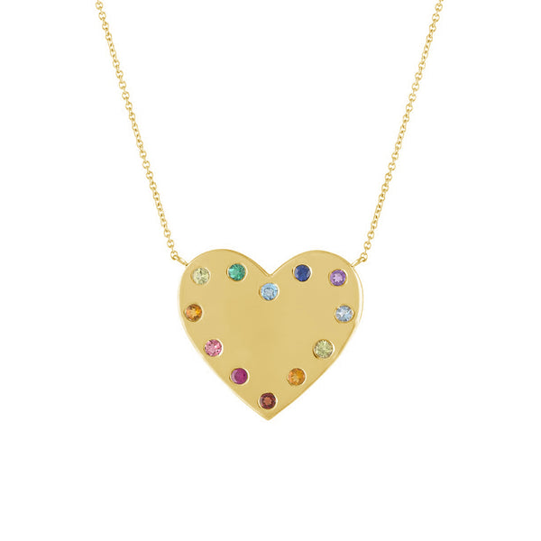 FX0624 925 Sterling Silver Rainbow Heart Pendant Necklace