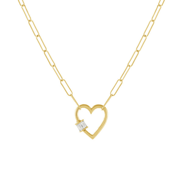 FX0461 925 Sterling Silver Baguette Heart Toggle Oval Link Necklace