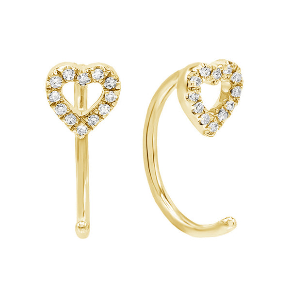 FE0550 925 Sterling Silver Diamond Heart Threader Hoop Earrings