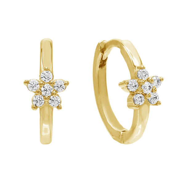 FE0465 925 Sterling Silver Crystal Flower Huggie Earrings