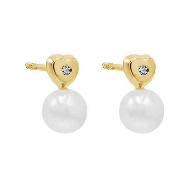 FE0526 925 Sterling Silver Diamond Heart Pearl Stud Earrings