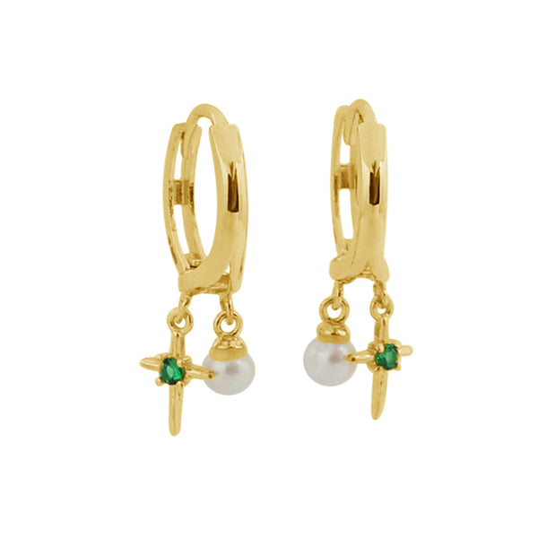 PE0093 925 Sterling Silver Trendy Freshwater Pearl Cross Dangle Hoop Earring