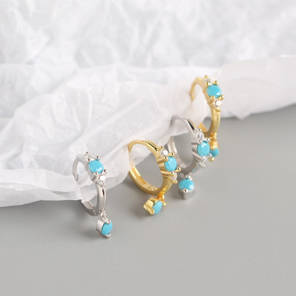 YHE0207 Blue Turquoise High Grade Hoop Earring