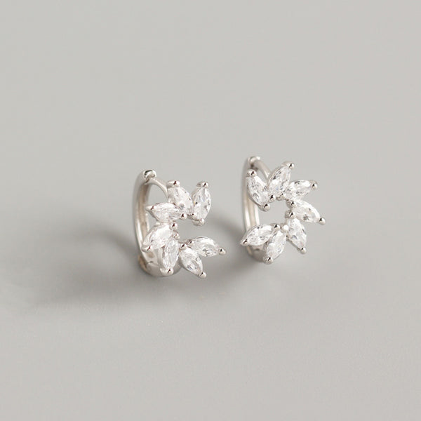 YHE0210 925 Sterling Silver Stacked CZ Flower Women Hoops Earring
