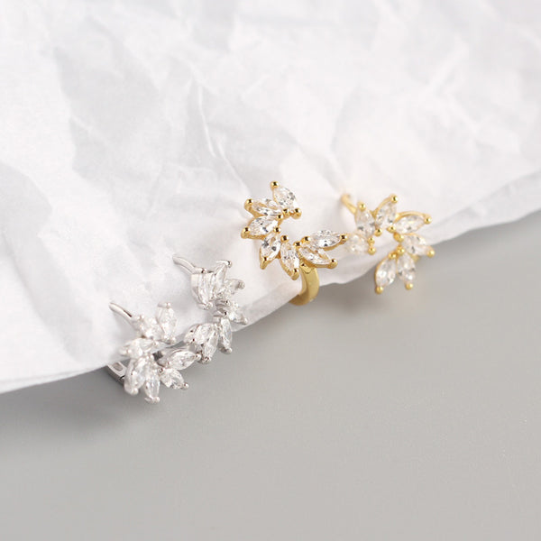YHE0210 925 Sterling Silver Stacked CZ Flower Women Hoops Earring