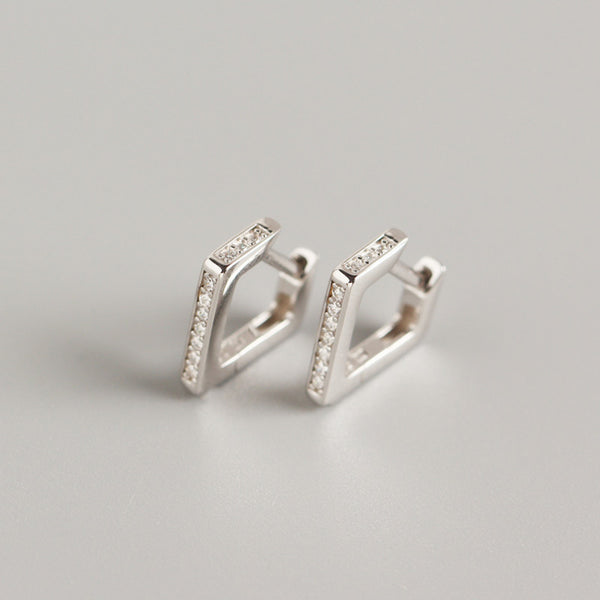 YHE0213 925 Sterling Silver Geometric Quadrilateral CZ Hoop Earring