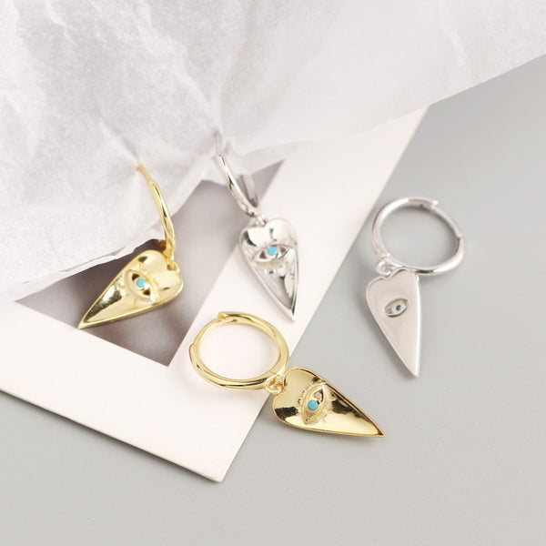 YHE0225 925 Sterling Silver Heart Evil Eye Dangle Earring