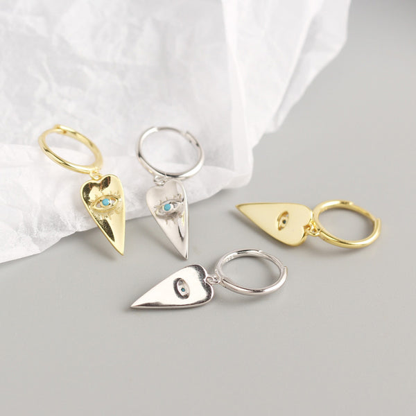 YHE0225 925 Sterling Silver Heart Evil Eye Dangle Earring