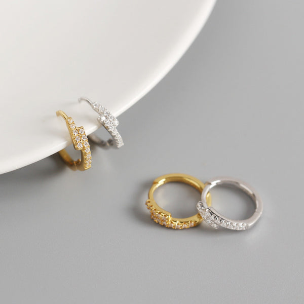 YHE0235 925 Sterling Silver Minimalist Cubic Zirconia Huggies Earring