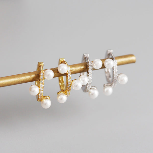 YHE0245 925 Sterling Silver White Pearl Hoop Earring For Women