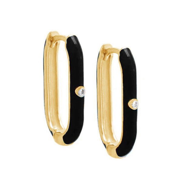 FE1999 925 Sterling Silver Rainbow Enamel CZ Oval Huggie Hoop Earrings