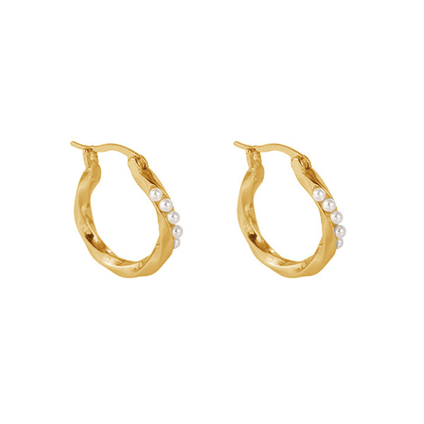 PE0107 925 Sterling Silver Twist Pearl Women Huggie Hoop Earrings