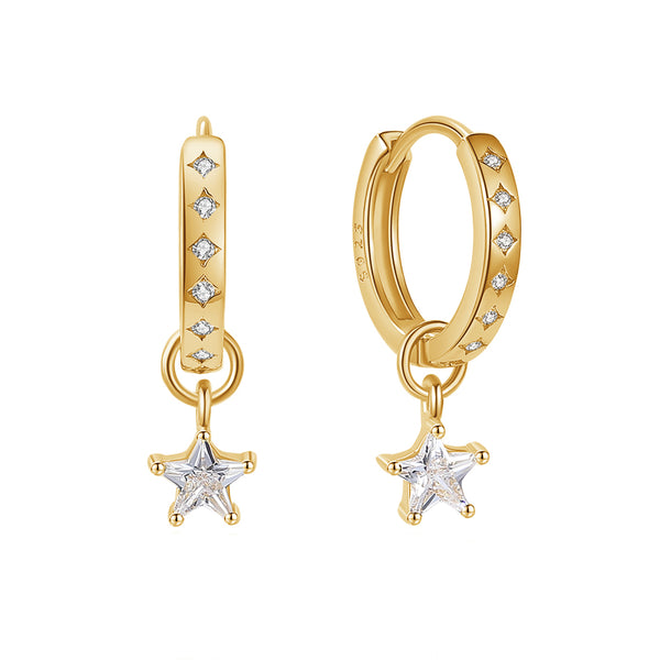FE1864 925 Sterling Silver Single Sparkle CZ Star Hoops