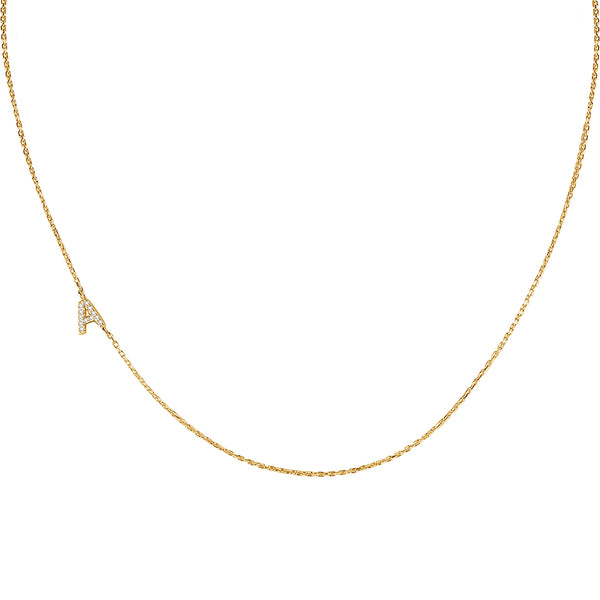 FX0859 925 Sterling Silver Initial Sideway Capital Letter A CZ Necklace
