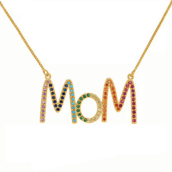 FX0495 925 Sterling Silver Rainbow Zircon Mom Necklace