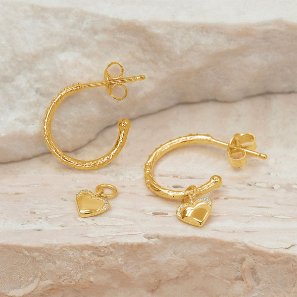 FE1824 925 Sterling Silver Sweet Heart Dangle Hoops