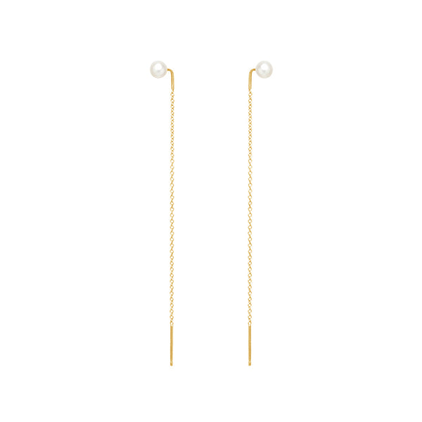 PE0019 925 Sterling Silver Pearl Stud Long Threaders