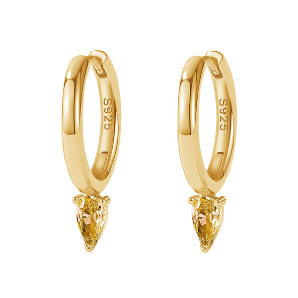 FE2038 925 Sterling Silver Birthstone Zirconia Marquise Hoop Earrings