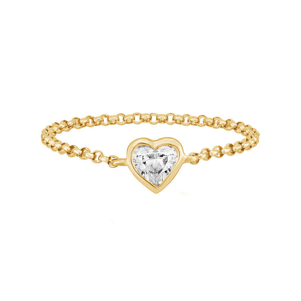 FJ0628 925 Sterling Silver Heart CZ Chain Ring