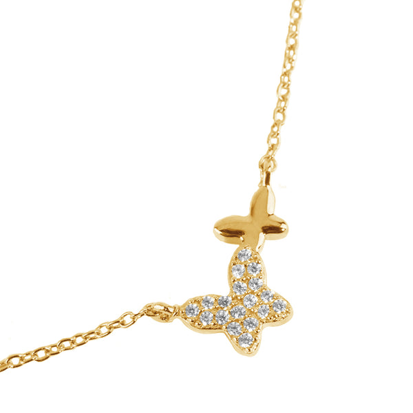 FX0680 925 Sterling Silver Cubic Zirconia Butterfly Necklace