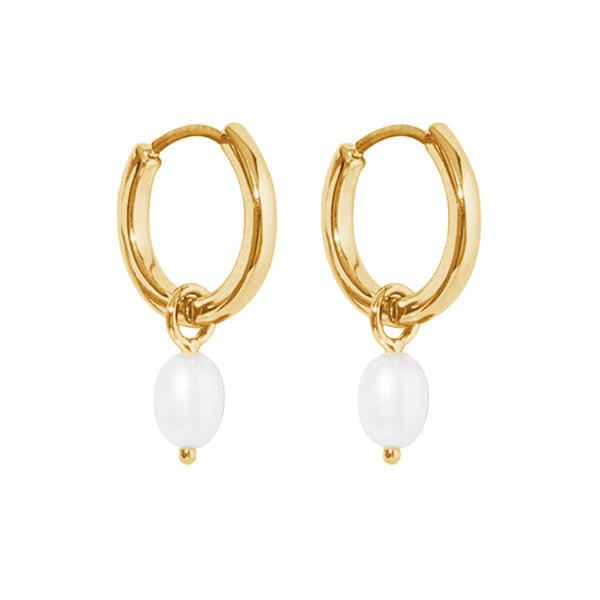 FE0891 925 Sterling Silver Pearl Huggie Hoop Earrings