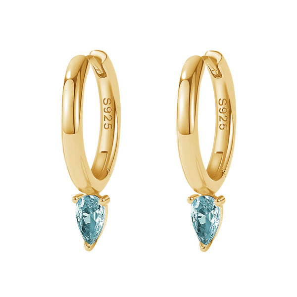 FE2038 925 Sterling Silver Birthstone Zirconia Marquise Hoop Earrings