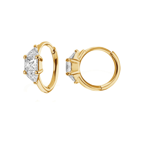 FE1912 925 Sterling Silver Sparkle Triangle Cubic Zirconia Huggies Hoop Earrings