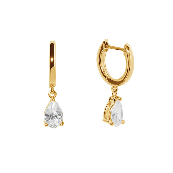 FE1733 925 Sterling Silver Cubic Zirconia Teardrop Hoop Earring