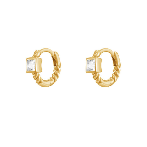 FE1821 925 Sterling Silver Zirconia Twis Rope Hoops