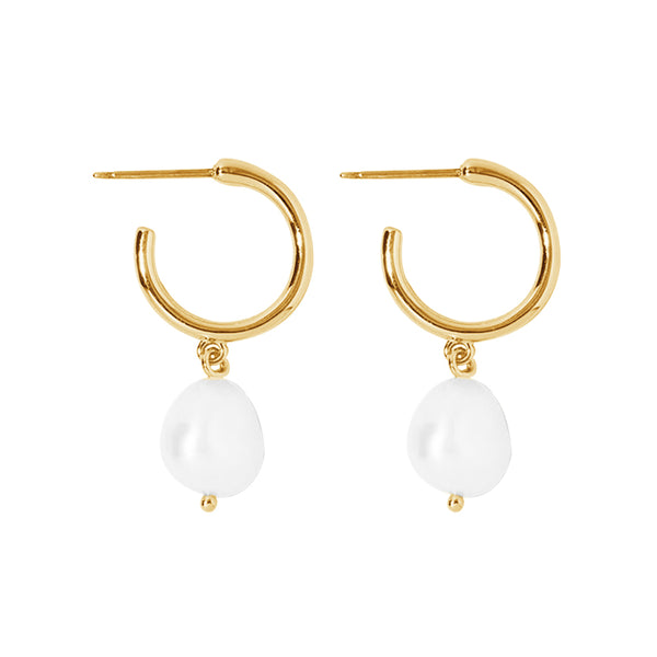 FE0897 925 Sterling Silver Small Pearl Hoop Earrings