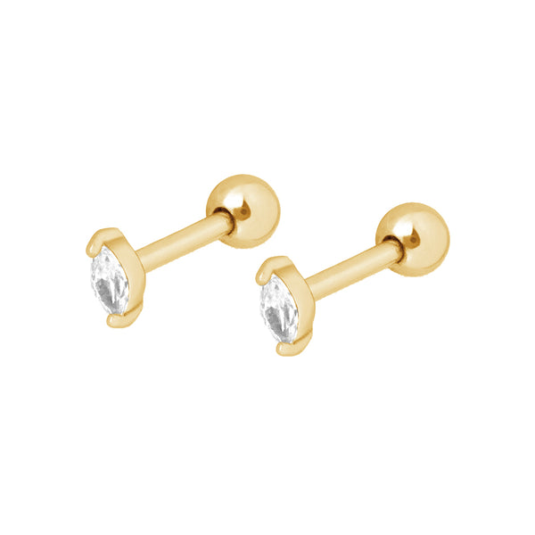 FE2009 925 Sterling Silver Minimalist Marquis Cubic Zirconia Stud Earrings