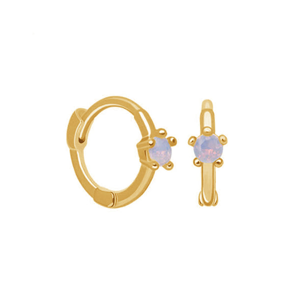 FE1042 925 Sterling Silver Simple Stone Huggie Earrings