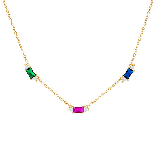 FX0667 925 Sterling Silver CZ Multi Color Emerald Stone Necklace