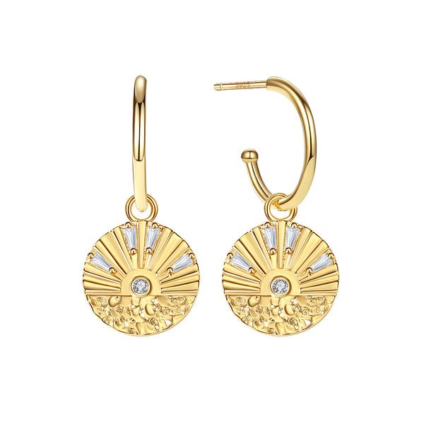 FE1884 925 Sterling Silver Sunrise CZ Dangle Hoop Earrings