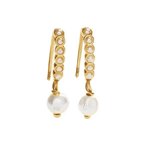 PE0015 925 Sterling Silver Cubic Zirconia & Freshwater Pearl Dangle Earrings