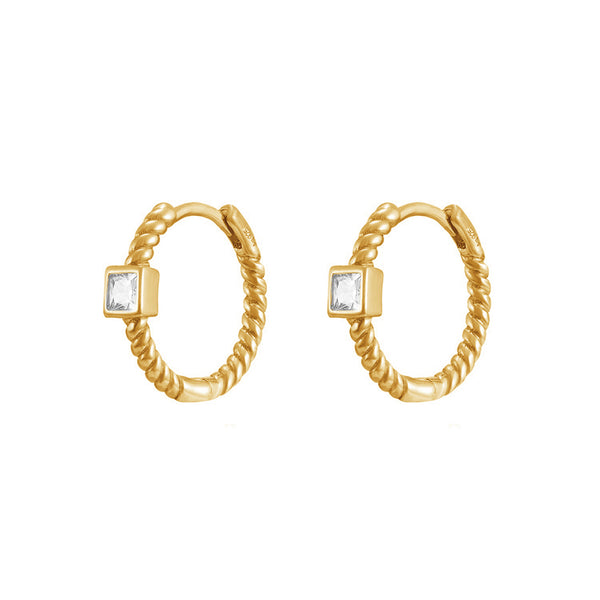 FE1820 925 Sterling Silver Princess Cut CZ Twist Hoops