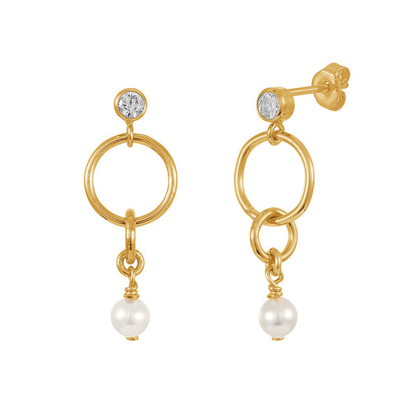 PE0003 925 Sterling Silver Interlocking Freshwater Pearl Drop Stud Earrings