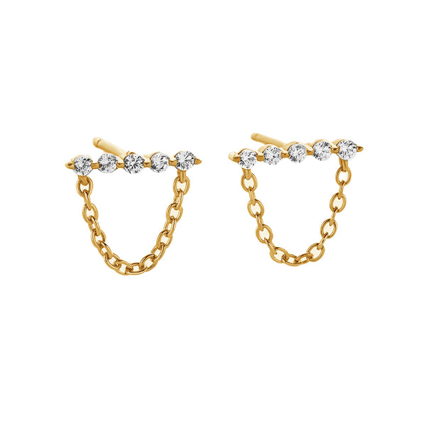 FE1919 925 Sterling Silver Pave CZ Link & Chan Stud Earrings