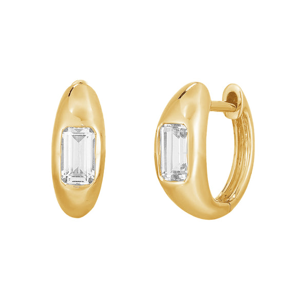 FE1965 925 Sterling Silver Buguette Cubic Zirconia Chunky Huggie Hoop Earrings