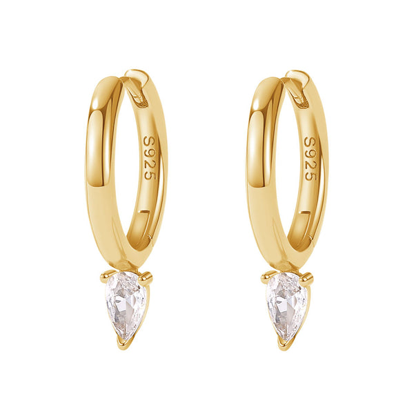 FE2038 925 Sterling Silver Birthstone Zirconia Marquise Hoop Earrings