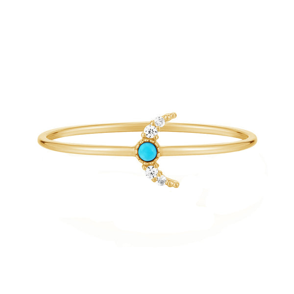 FJ0740 Turquoise CZ Crescent Moon Ring