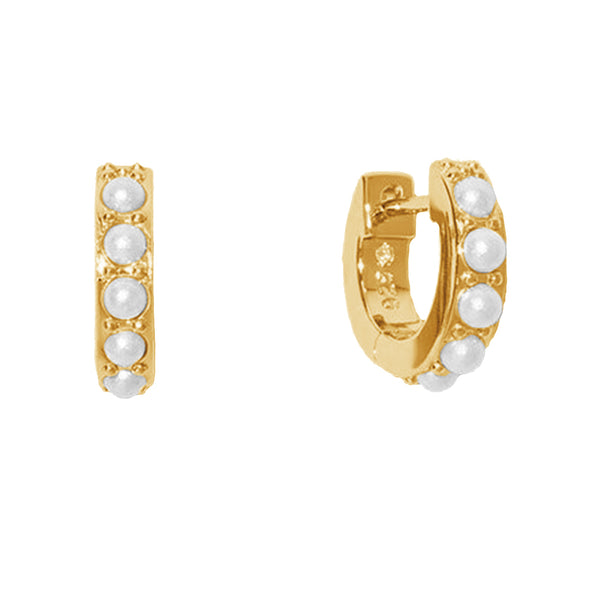 FE1286 925 Sterling Silver Pearl Huggie Hoops Earrings